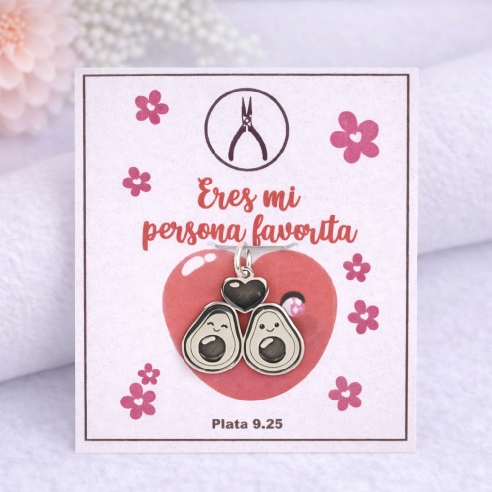 Avocado Couple Pendant Charm Heart 925 Mex. Sterling Silver Valentines Gift